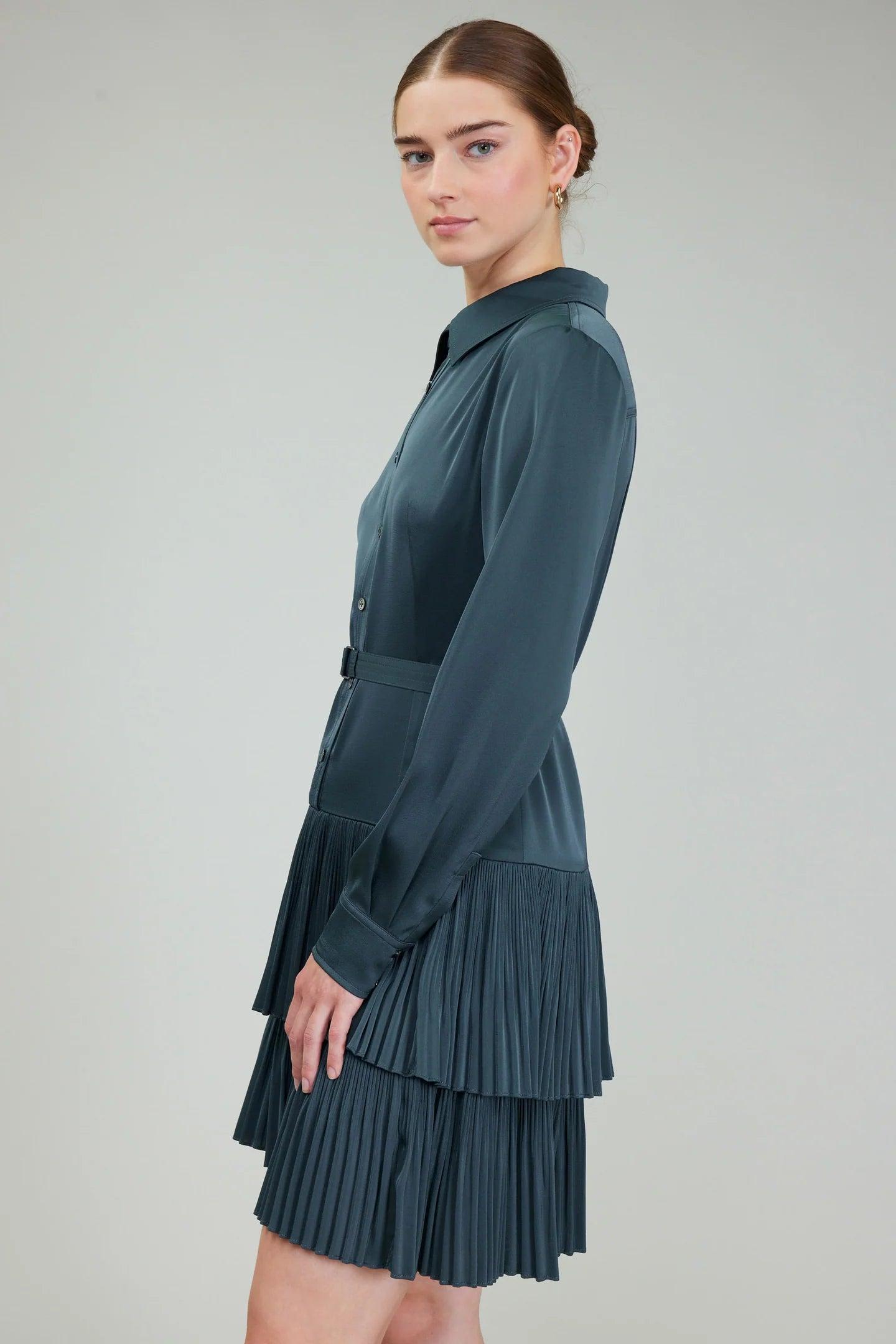 Tiered Pleated Shirt Dress Product Image