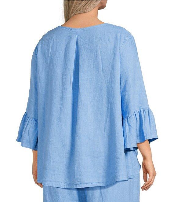 Bryn Walker Plus Size Fran Coordinating Light Linen Round Neck 3/4 Ruffle Sleeve Shirt Product Image