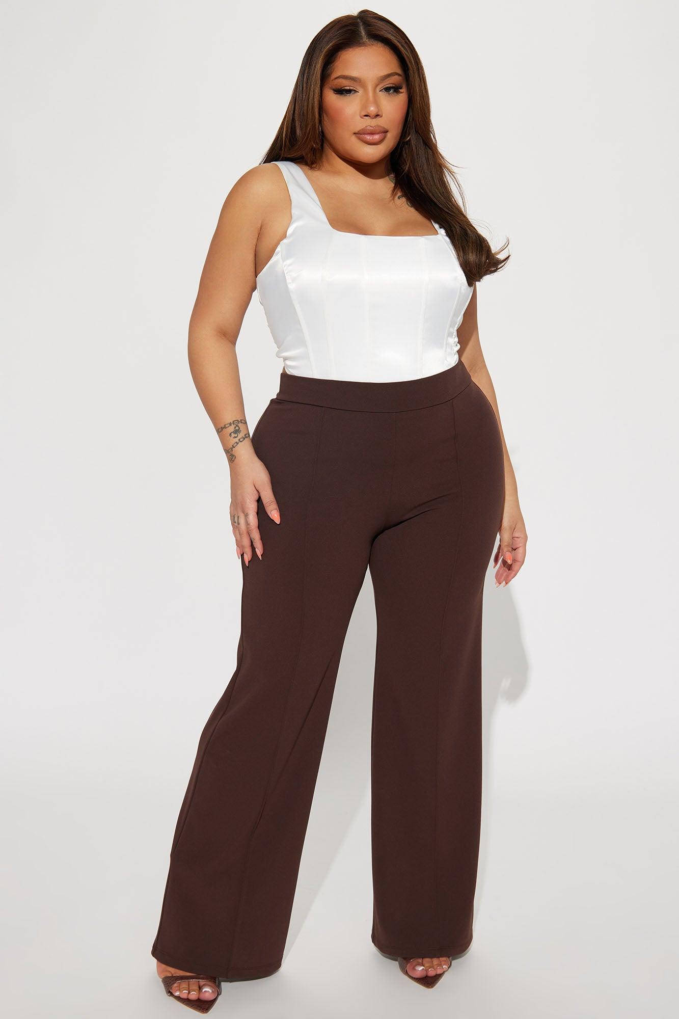 Petite Victoria High Waisted Dress Pants - Chocolate Product Image