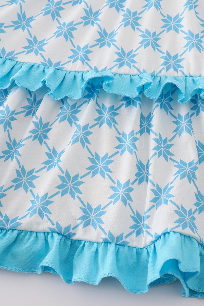 Blue character embroidery ruffle tiered dress Product Image