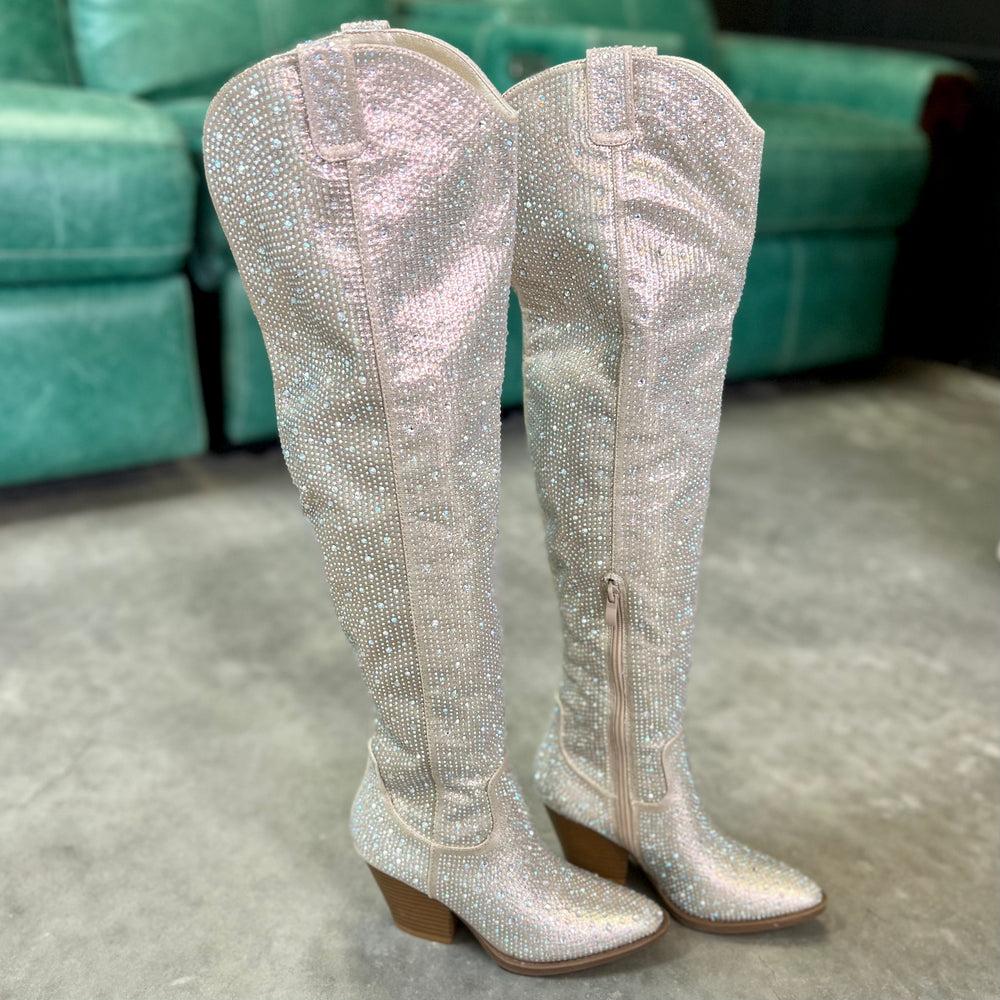 Champagne Bring Ya To Your Knees Rhinestone Boots* Product Image