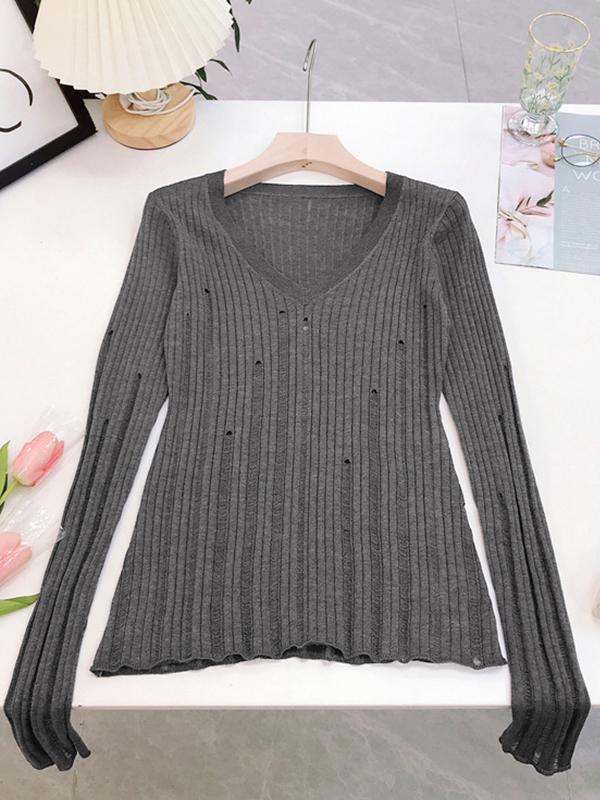V Neck Slim Cutout Long Sleeve Knit Product Image