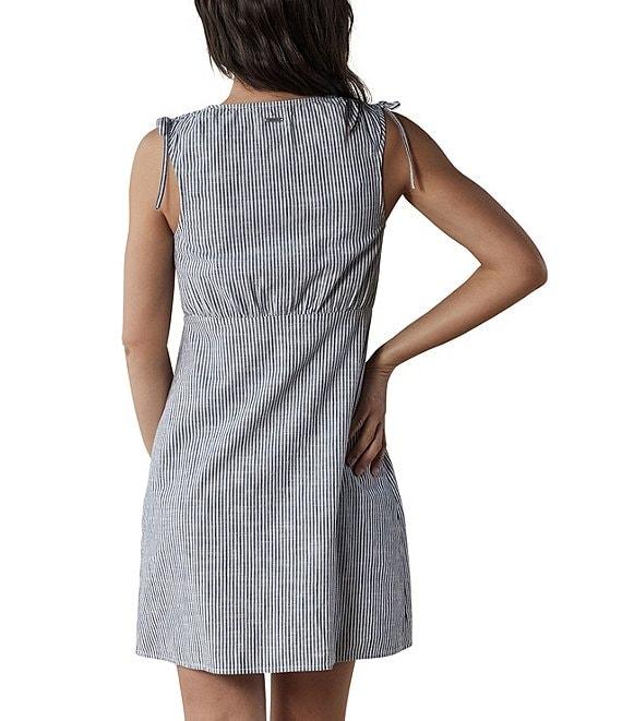 The Normal Brand Lived-in Railroad Stripe Woven Slub V-Neck Sleeveless Button Front Shirt Dress Product Image