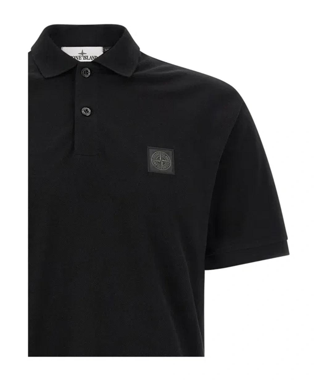 STONE ISLAND Mens Black Brand-patch Regular-fit Stretch-cotton Polo Shirt Xl Product Image
