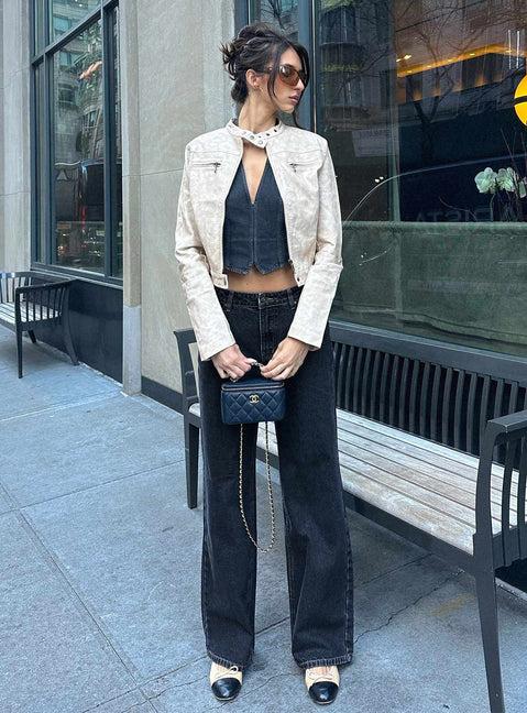 Top Model Low Rise Straight Leg Jeans Charcoal Product Image