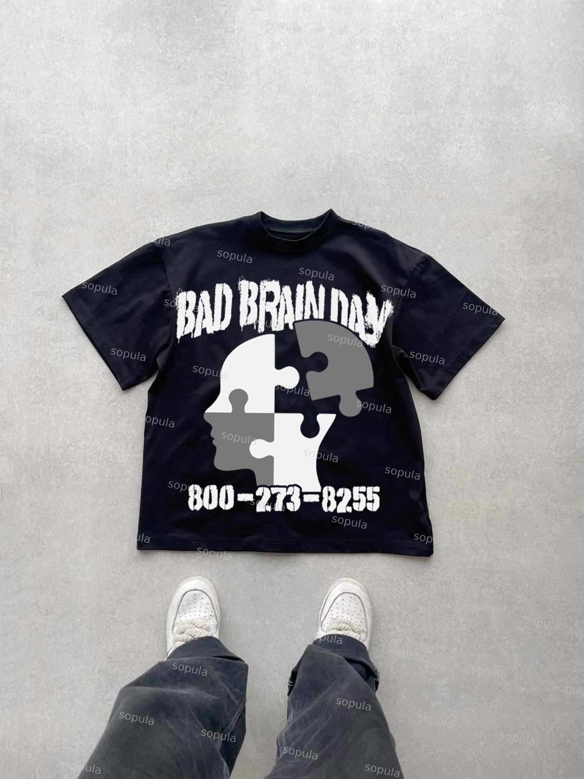 Mental Health Bad Brain Day Graphic Cotton T-shirt Product Image