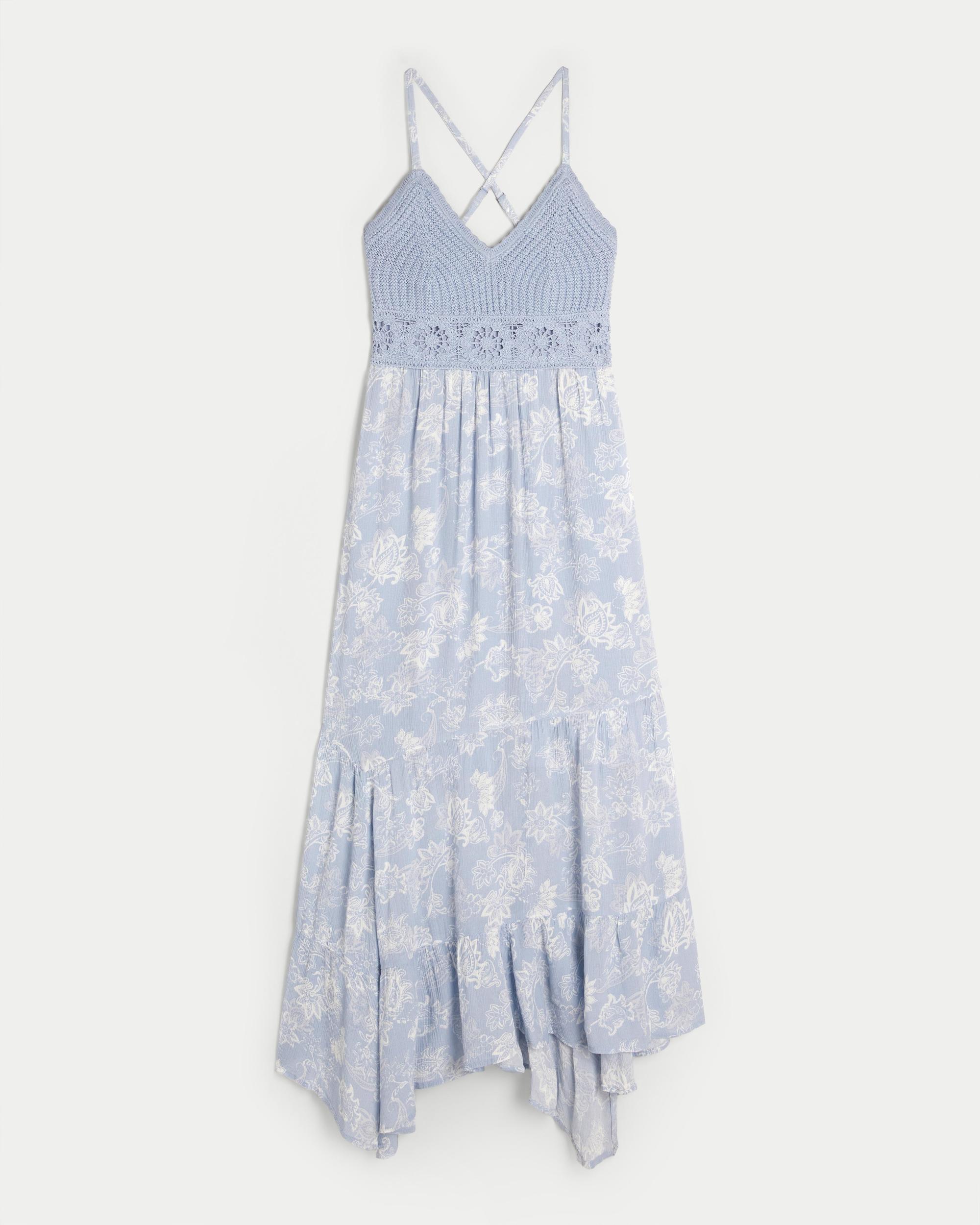 Mixed Fabric Crochet-Style Maxi Dress Product Image