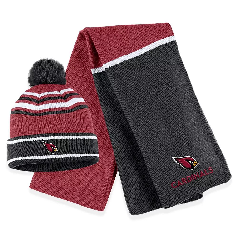 Women's WEAR by Erin Andrews Cardinal Arizona Cardinals Colorblock Cuffed Knit Hat with Pom and Scarf Set, Red Product Image