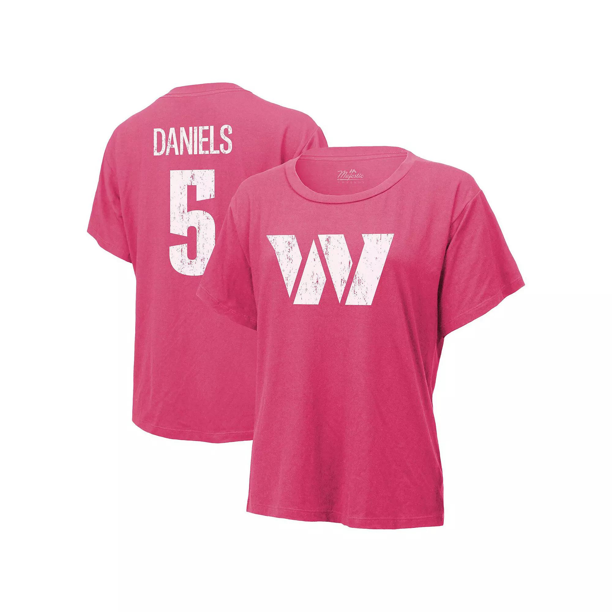 Women's Majestic Threads Jayden Daniels Pink Washington Commanders Name & Number T-Shirt,  Product Image