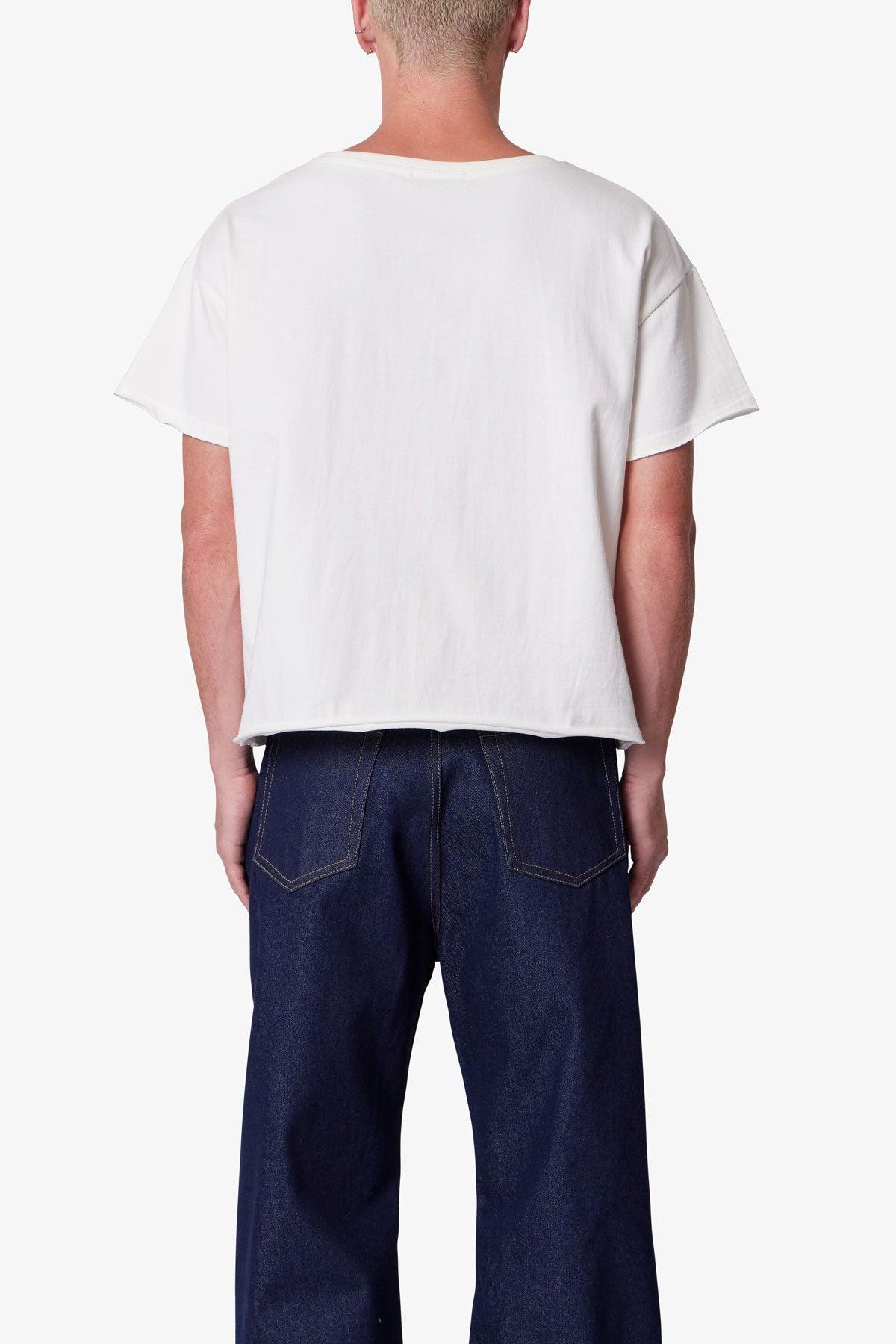 Distressed Wide Neck Tee - Antique White Product Image