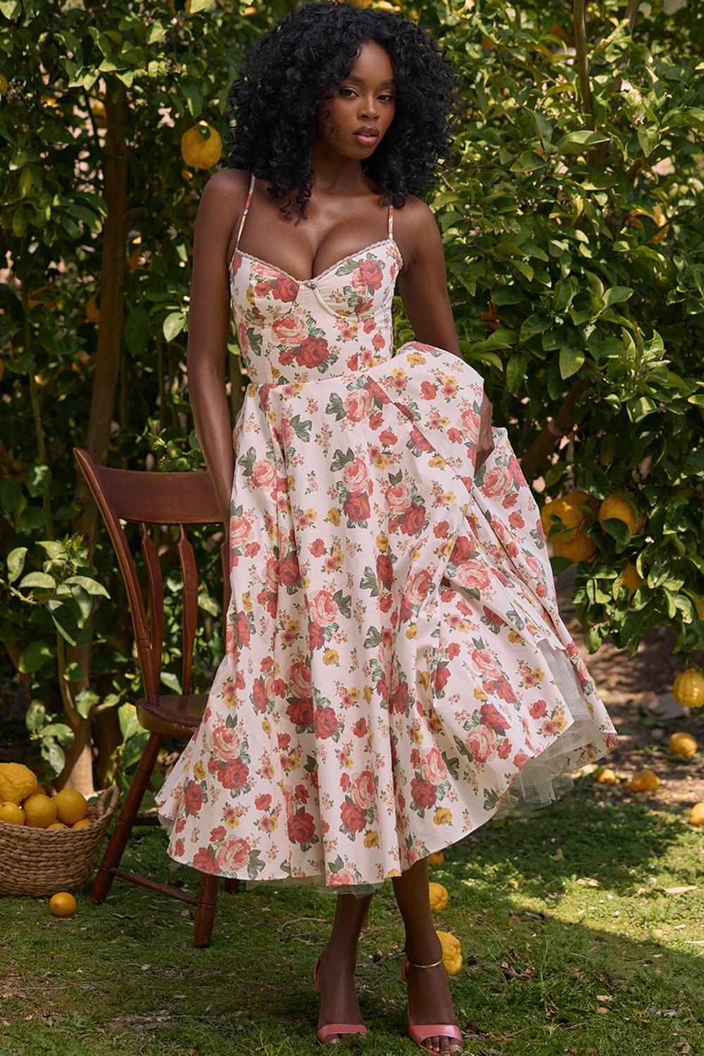 Elizabeth  italian tomato strapless midi sundress Product Image