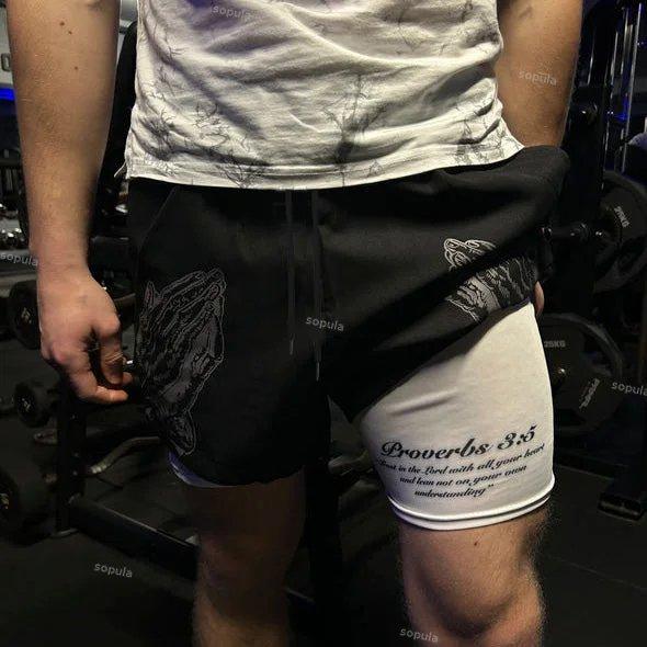 Sopula Praying Hands Print Graphiced Double Layer Shorts Product Image