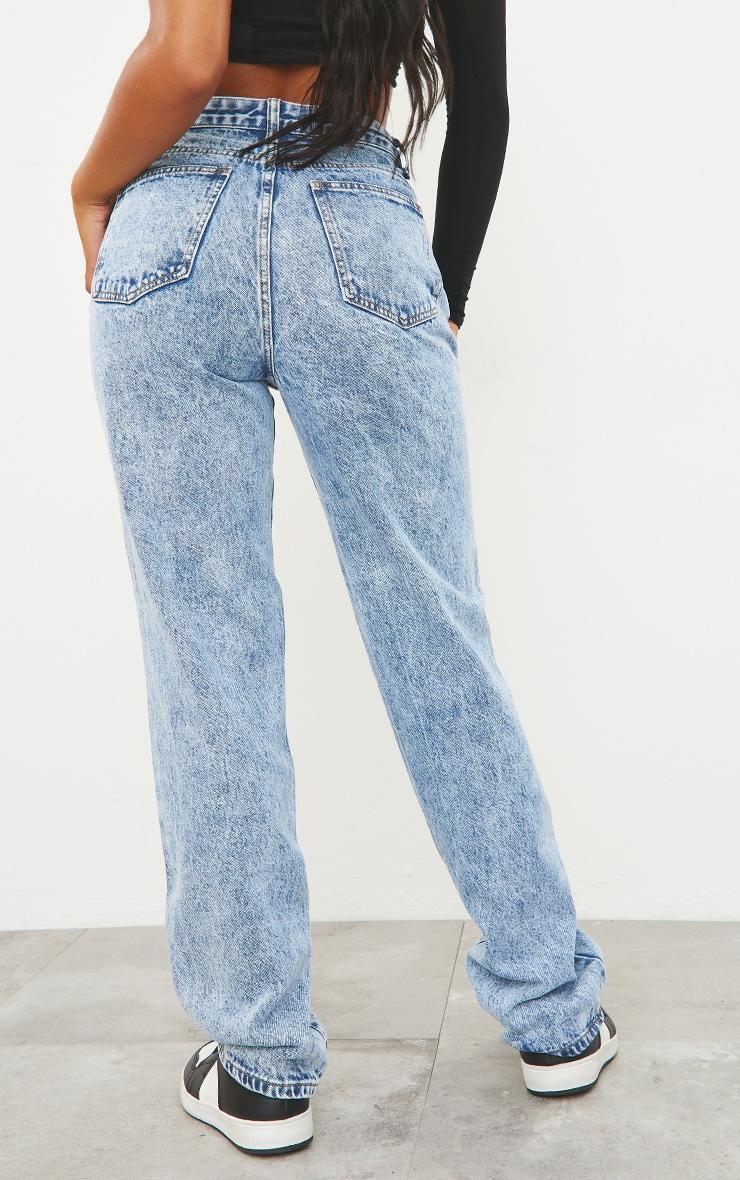 Mid Blue Acid Wash High Waist Straight Leg Jeans Product Image