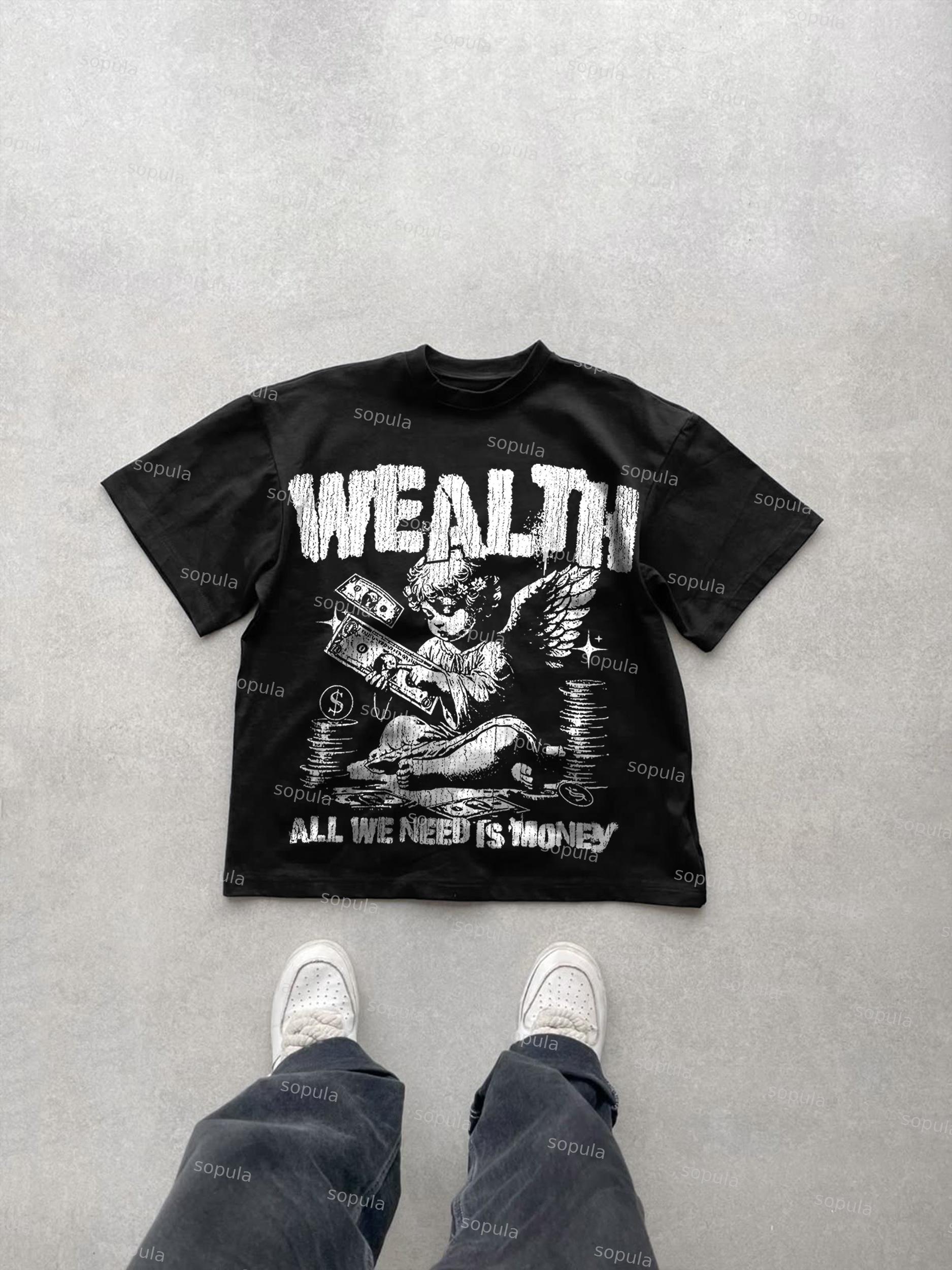 All We Need Is Money Angel Print Cotton T-shirt Product Image