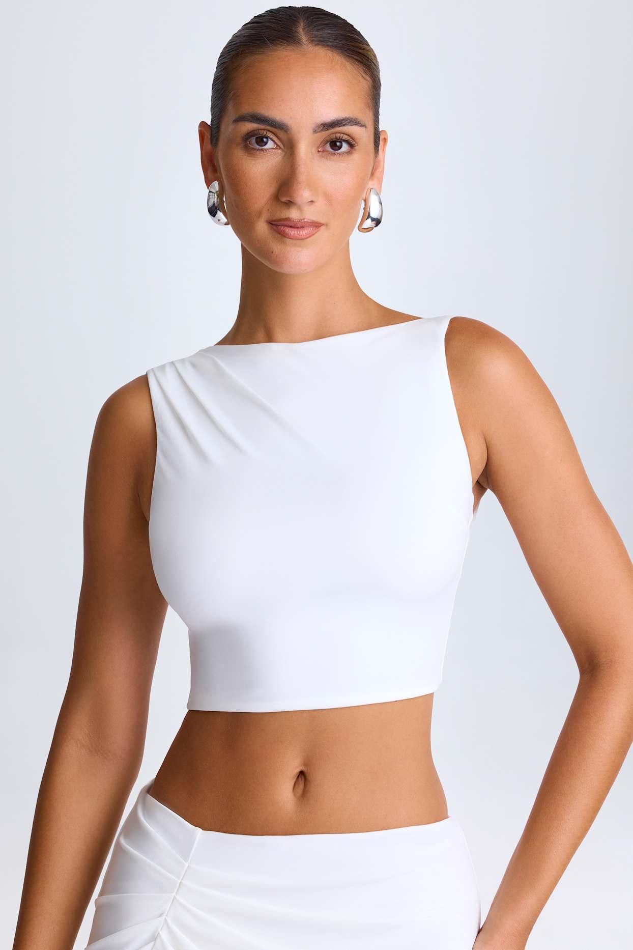Draped Open-Back Tank Top in White Product Image