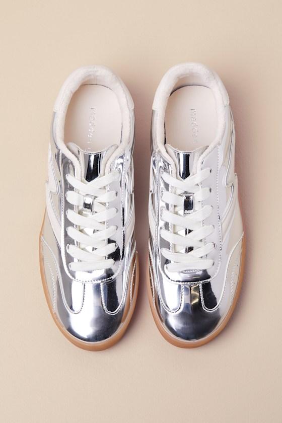 Giia Silver Multi Color Block Lace-Up Sneakers Product Image