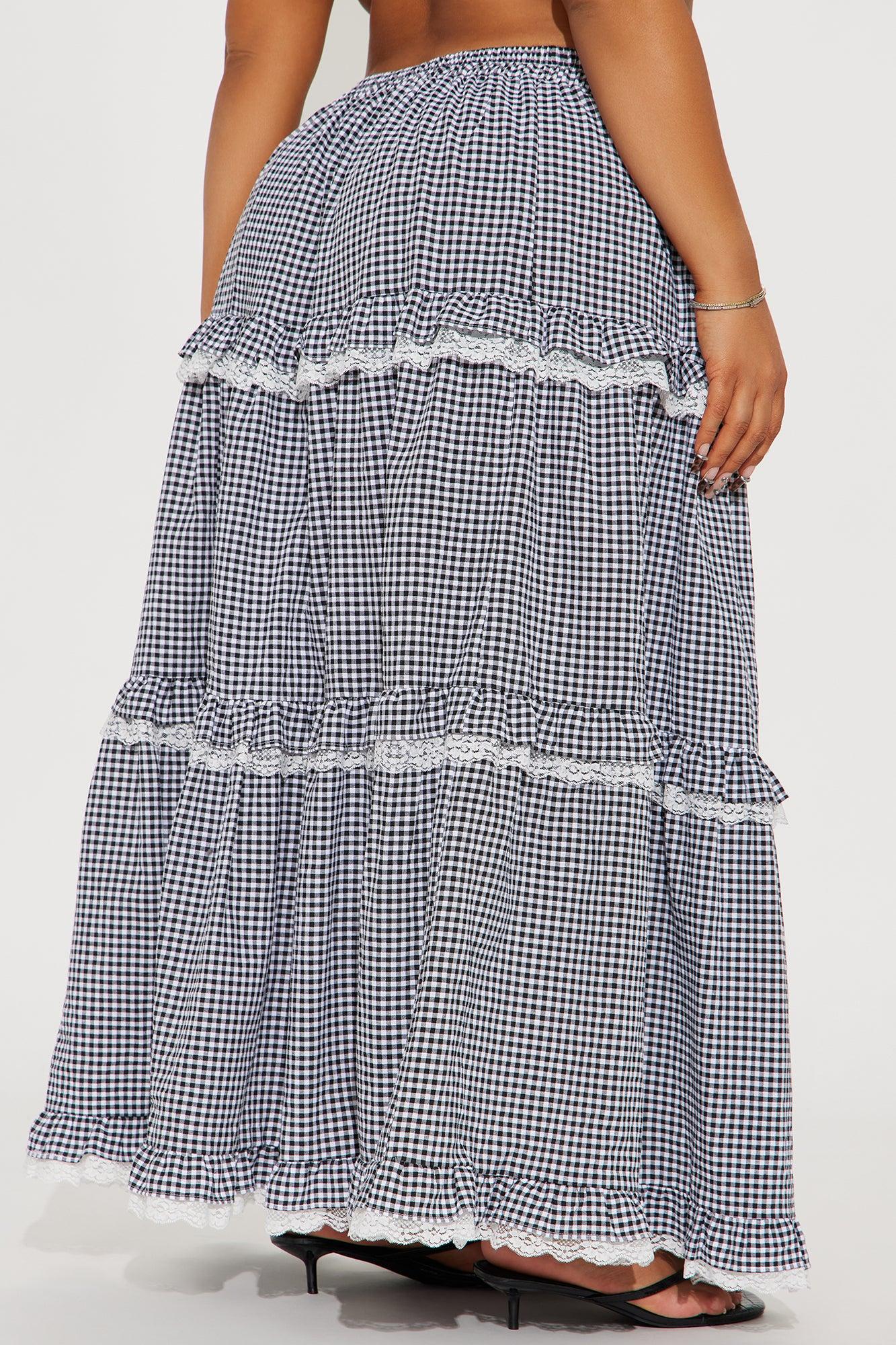 Life's A Picnic Tiered Maxi Skirt - Black/White Product Image