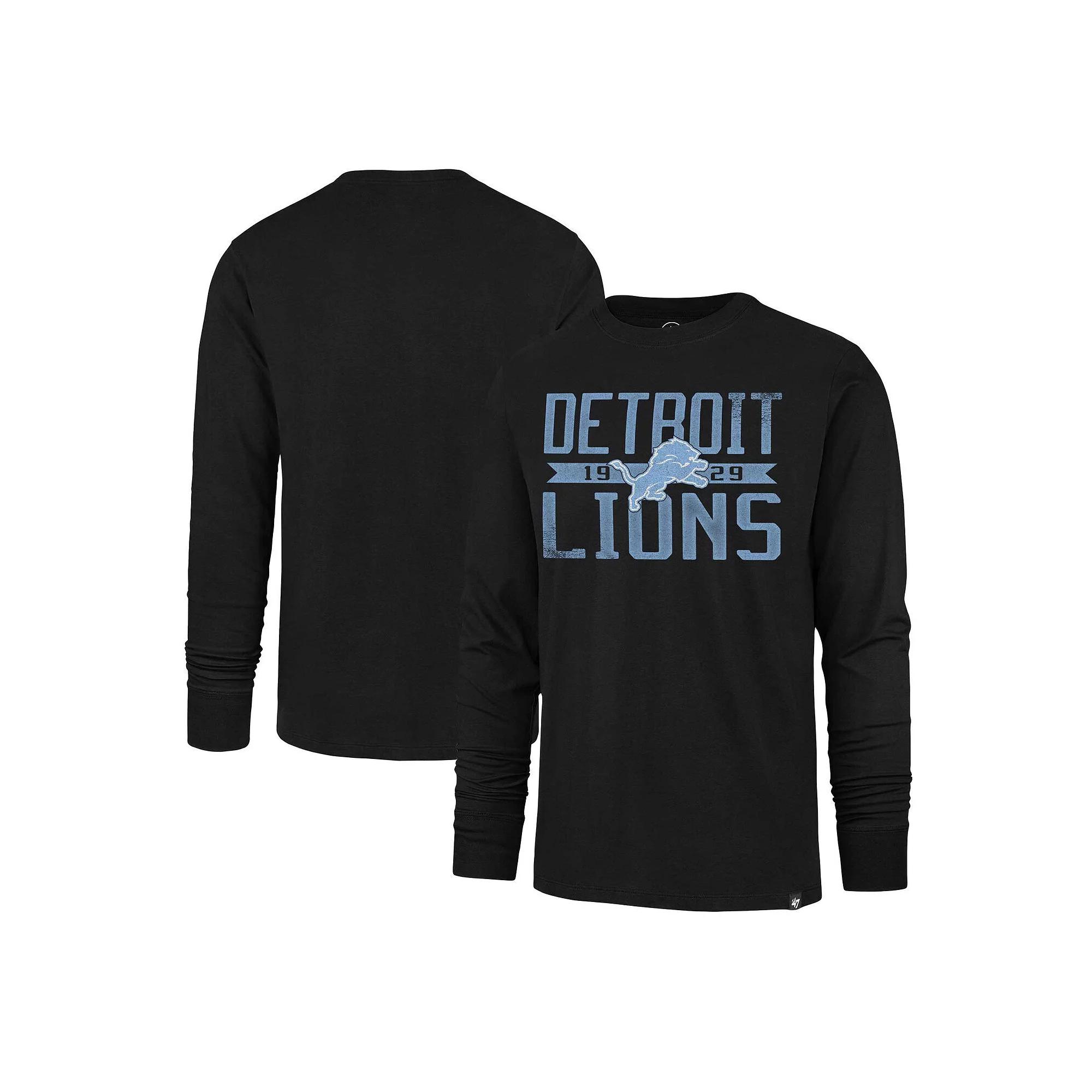 Men's '47 Black Detroit Lions Wide Out Franklin Long Sleeve T-Shirt, Size: Large Product Image