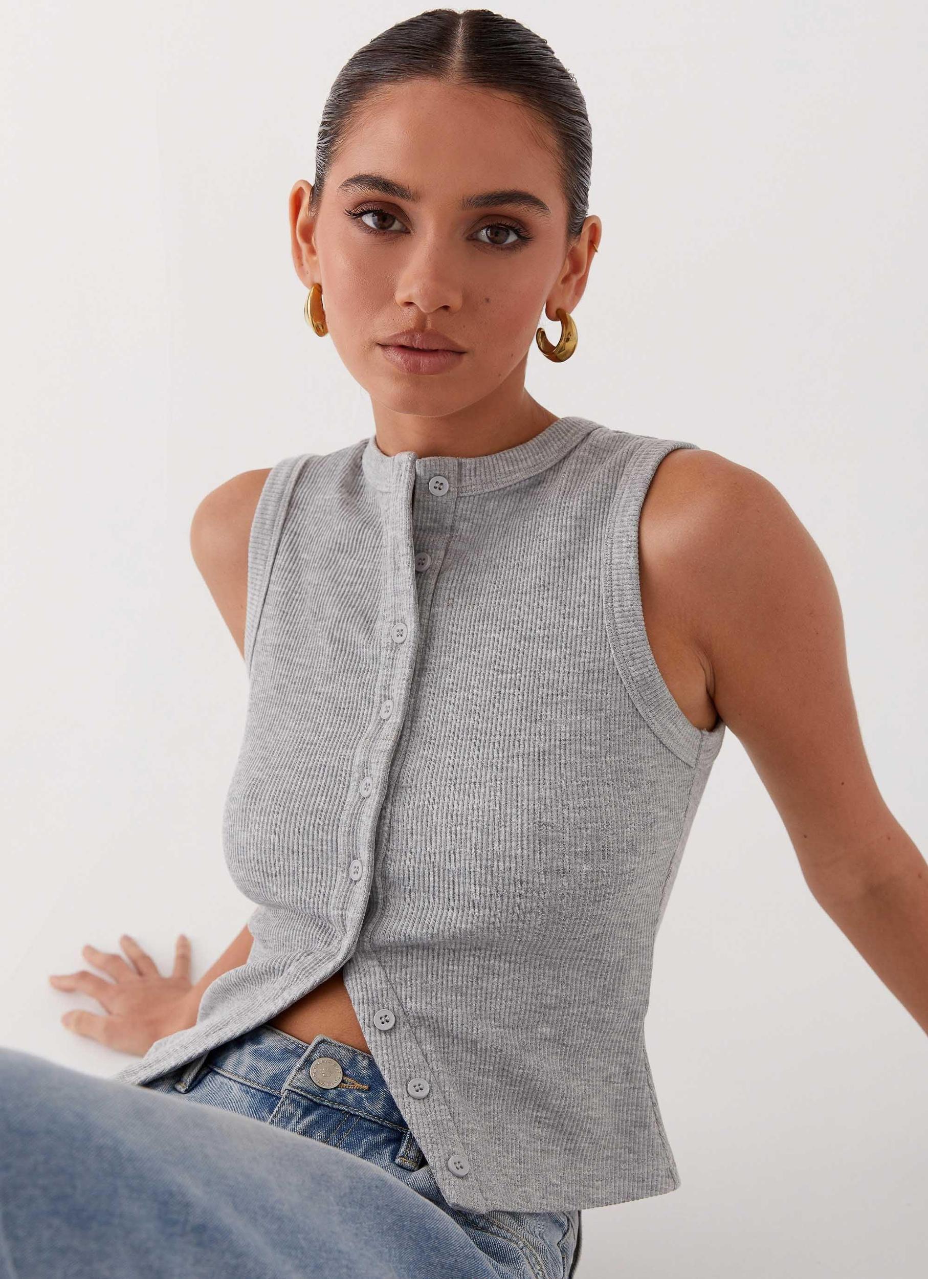 Blair Buttoned Tank Top - Grey Marle Product Image
