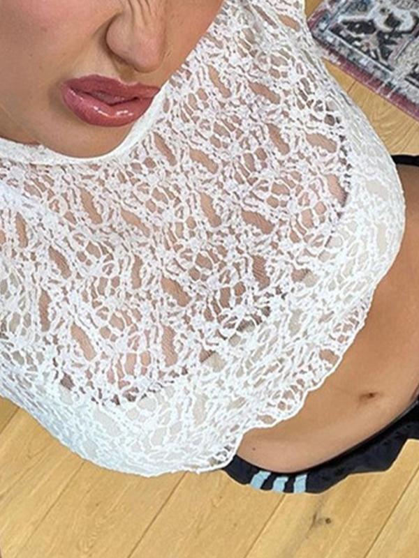 Transparent Lace Short Sleeve Tee Product Image