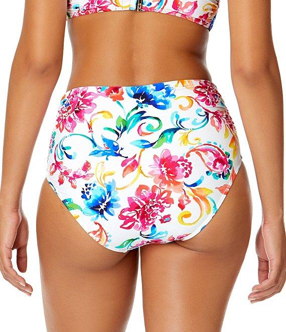 Anne Cole Watercolor Paisley Fold Over High Waist Swim Bottom Product Image