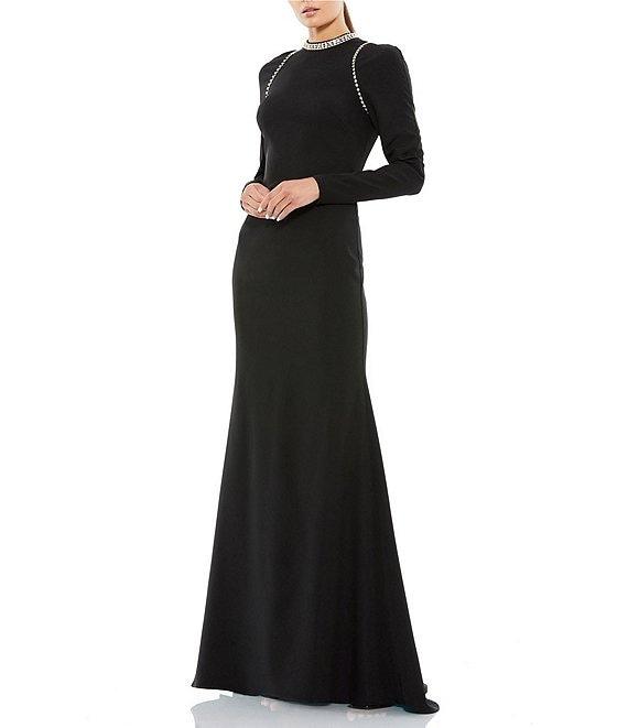 Mac Duggal Beaded Crew Neck Long Sleeve Gown Product Image