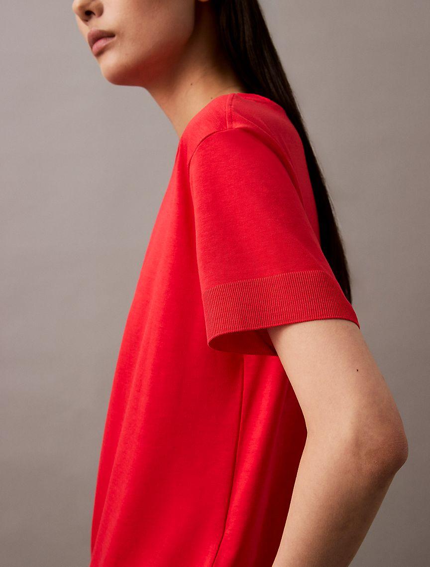 Fine Knit Mock Neck T-Shirt Product Image