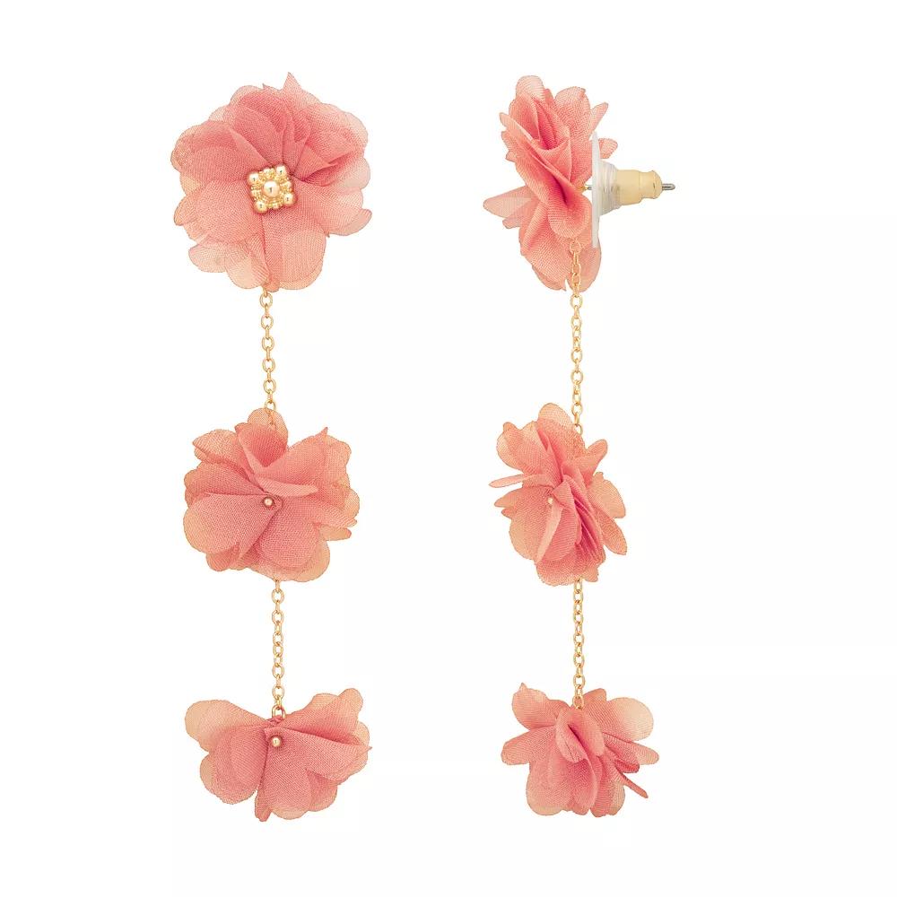 Emberly Gold Tone Fabric Flower Petal Post Drop Earrings, Women's, Pink Product Image