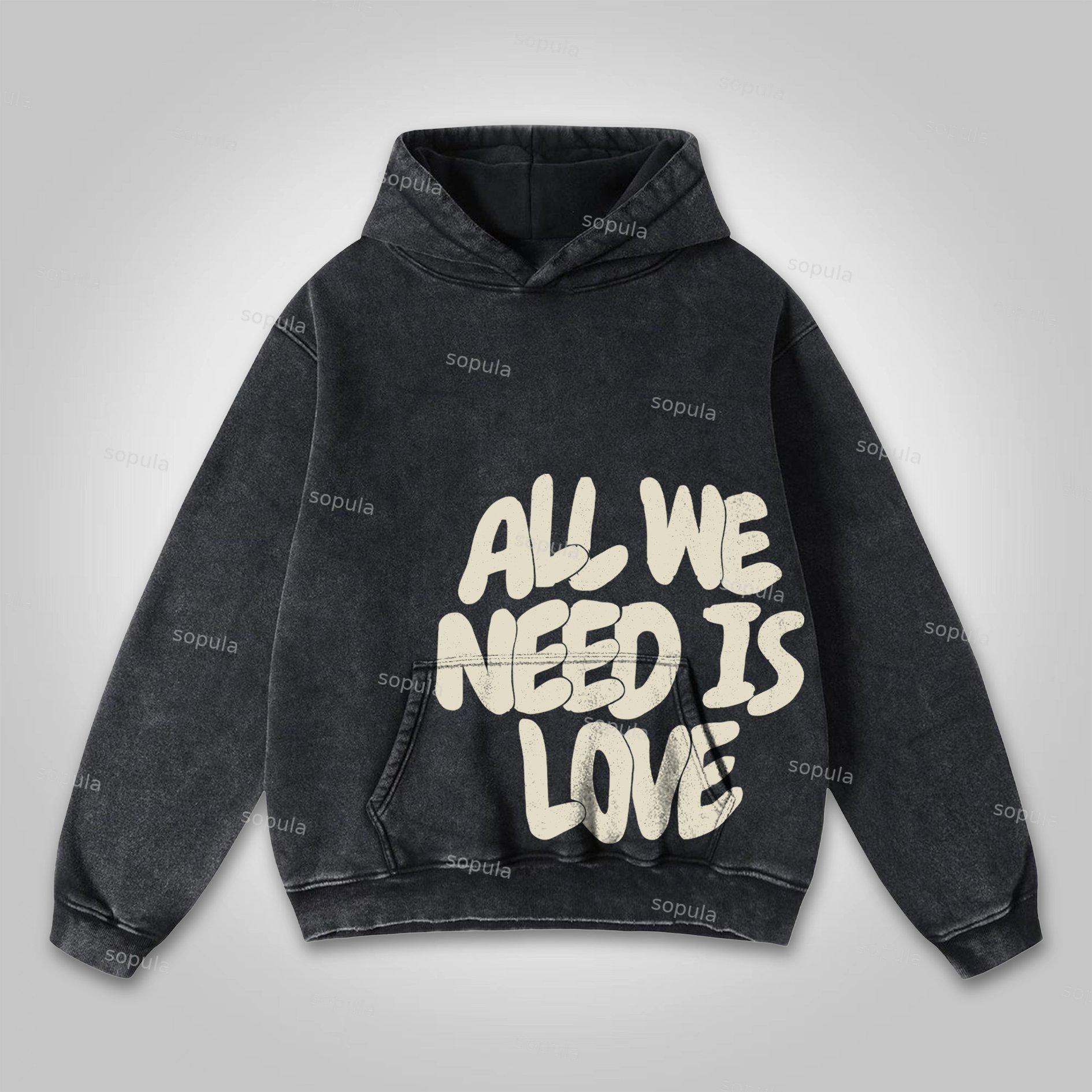 All We Need Is Love Print Pink Washed Hoodie Product Image