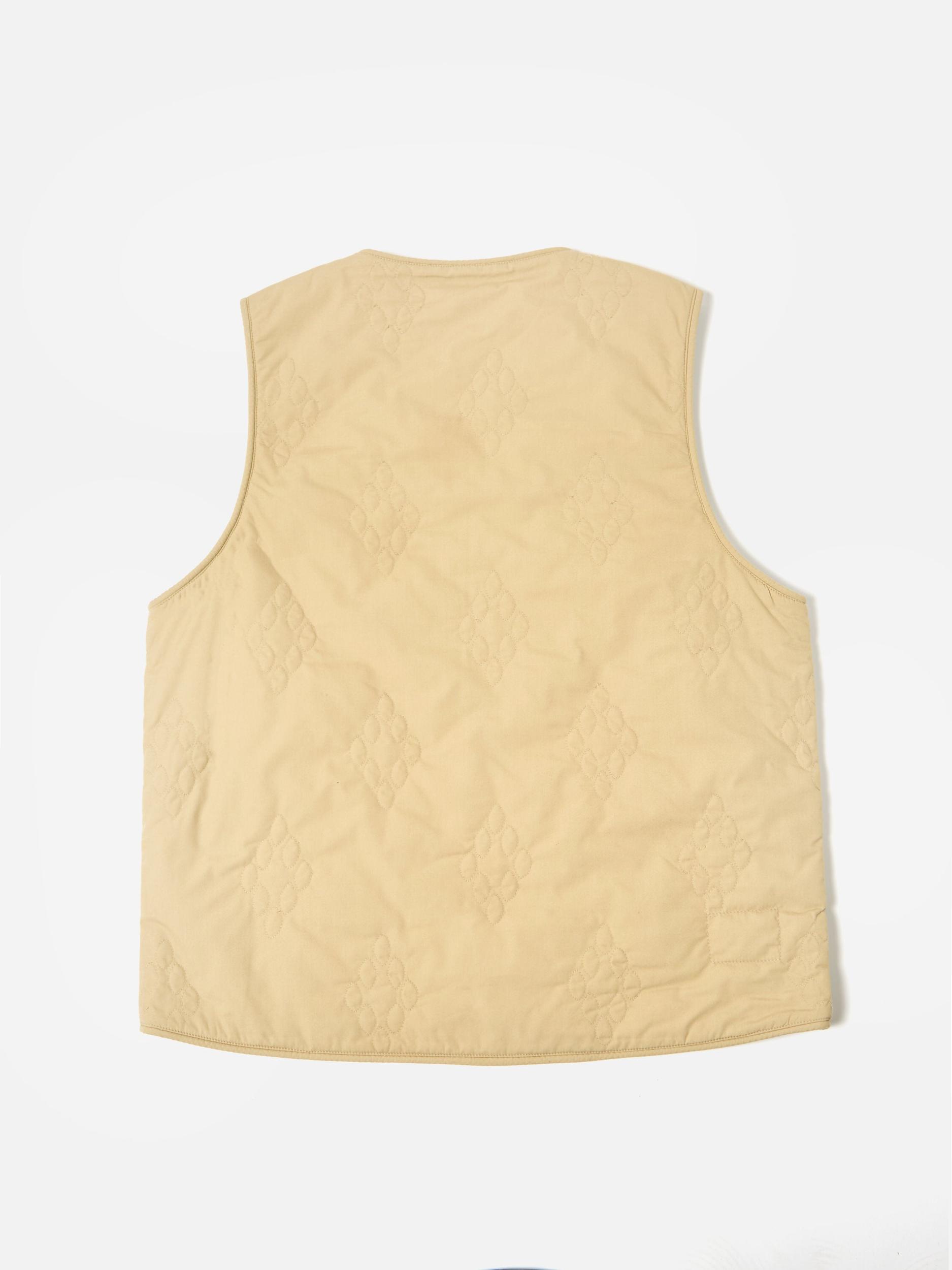 Universal Works Quilted Piped Liner Gilet in Sand Recycled Poly Tech Product Image