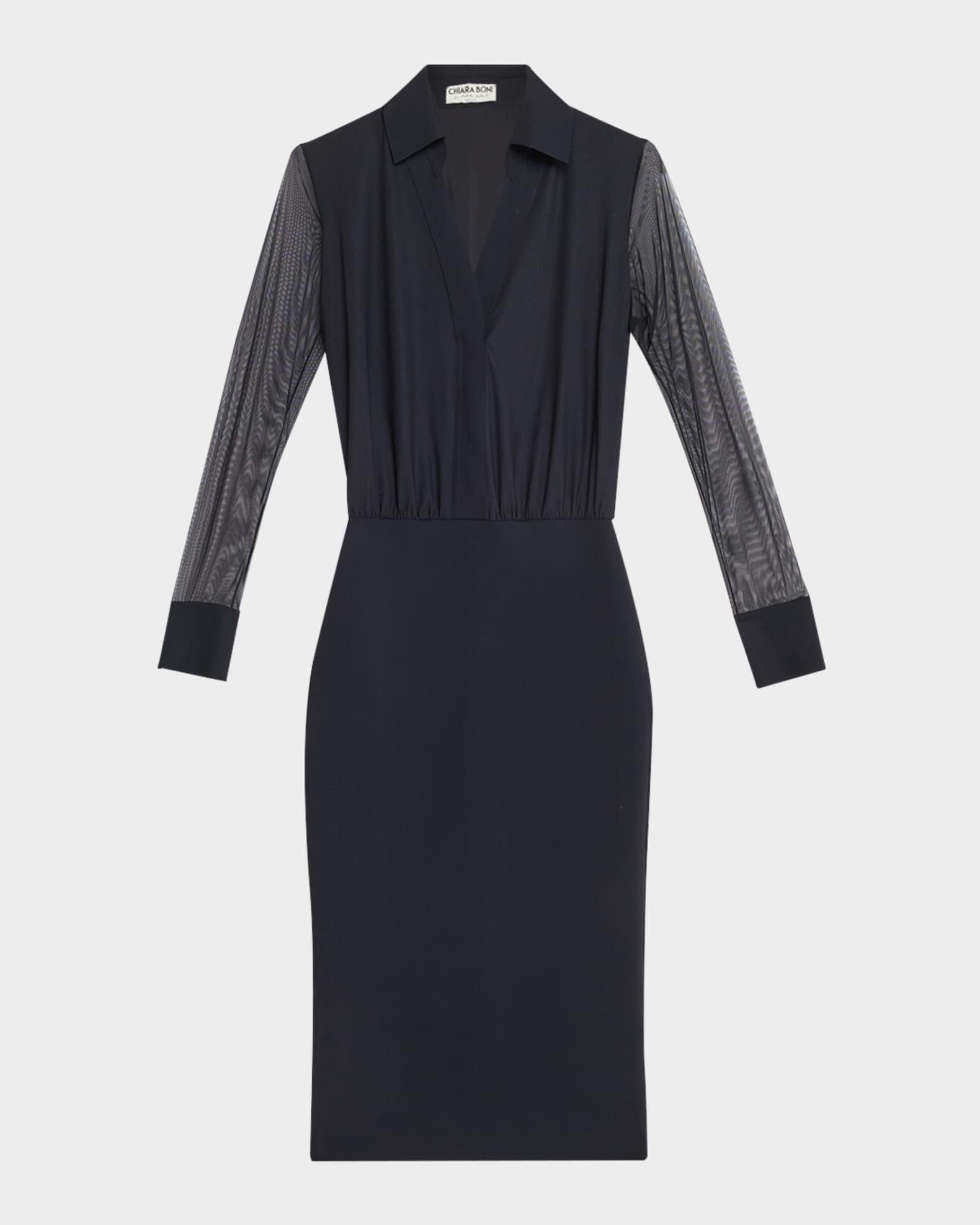 Illusion-Sleeve Bodycon Dress Product Image