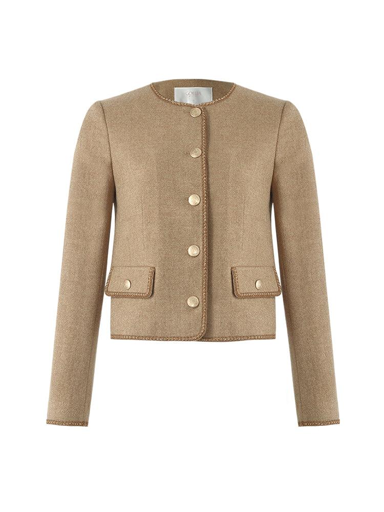 Washable Wool Round Neck Single-Breasted Women Jacket Product Image