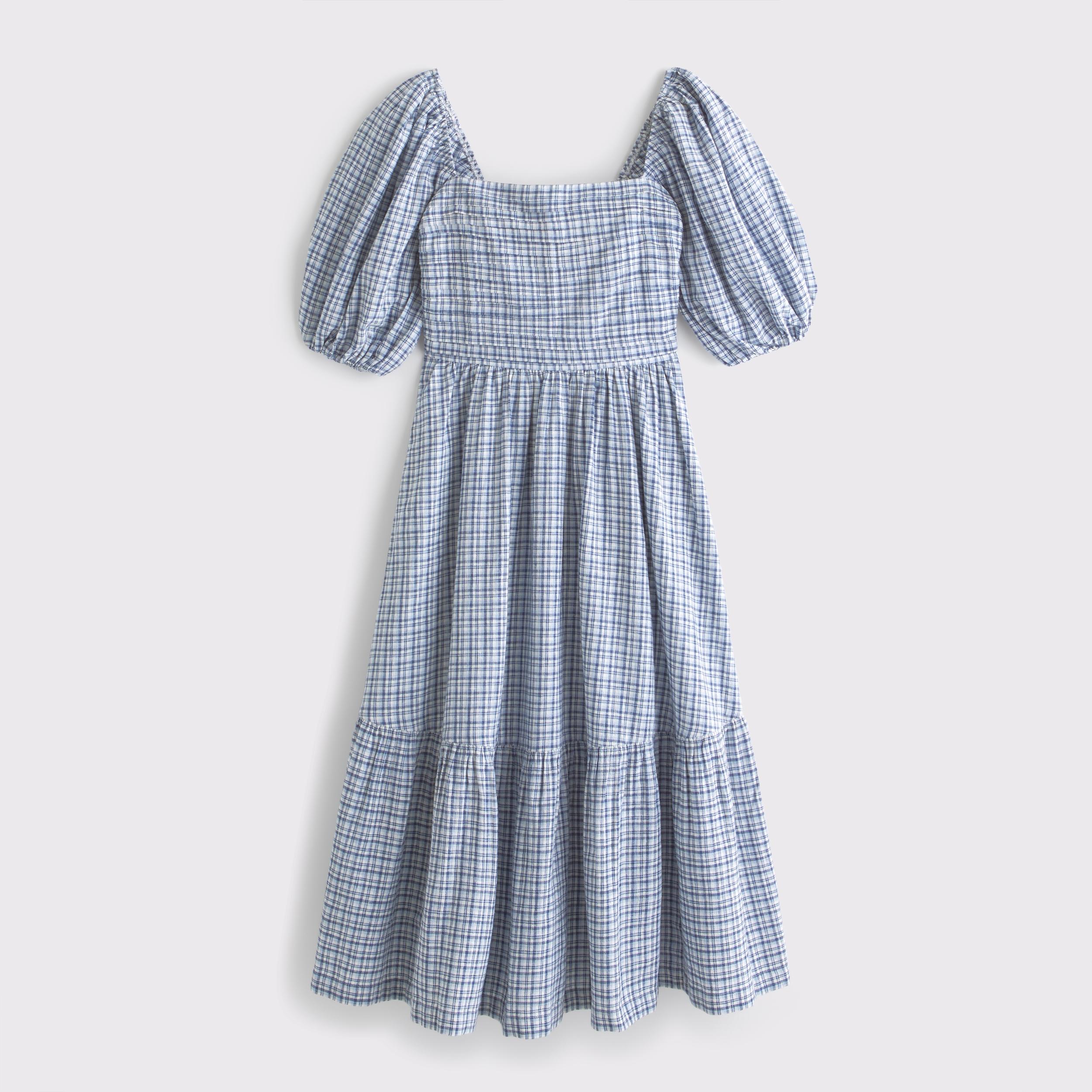 The A&F Emerson Linen-Blend Puff Sleeve Midi Dress Product Image