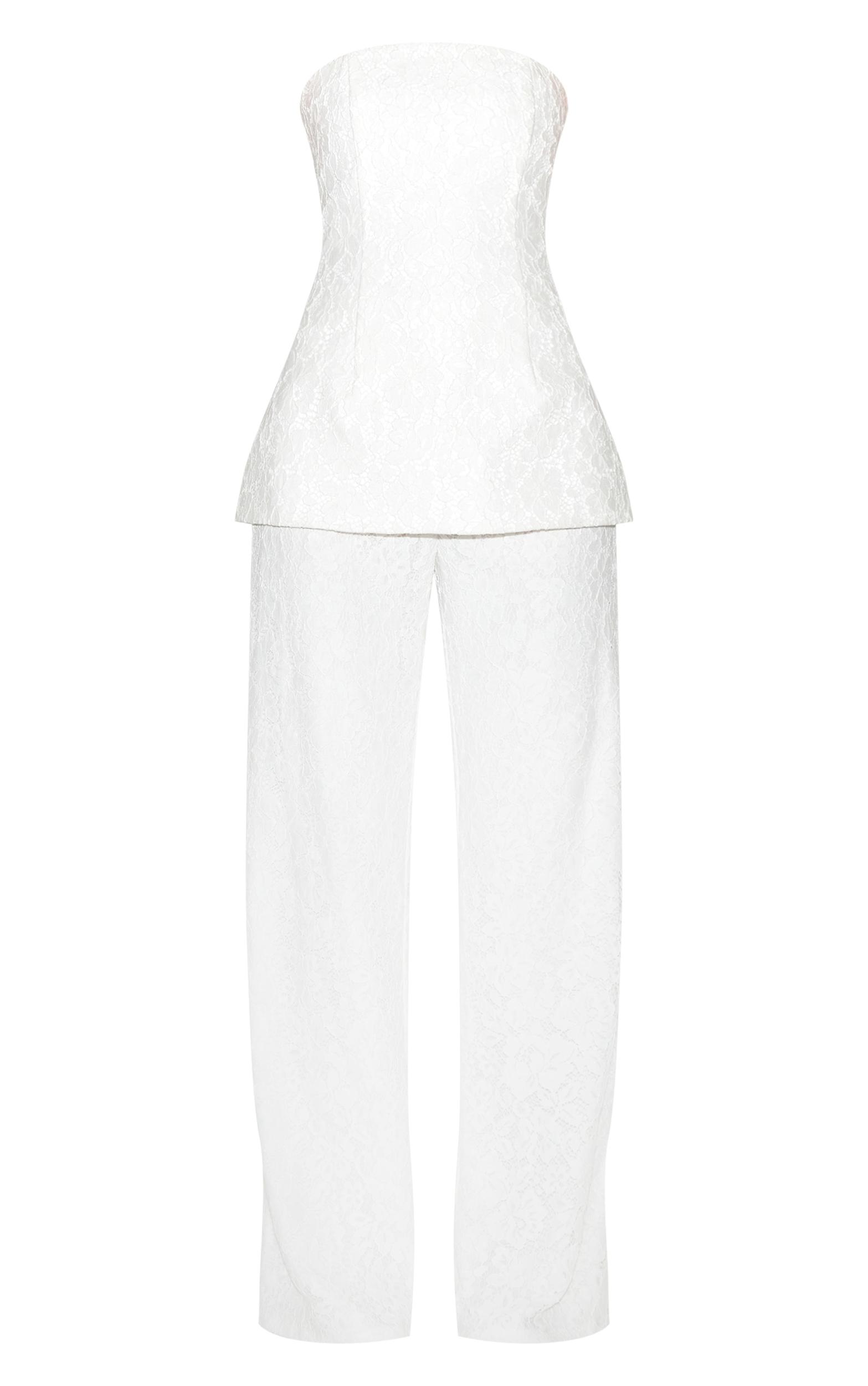 White Lace Bandeau Overlay Straight Leg Jumpsuit Product Image