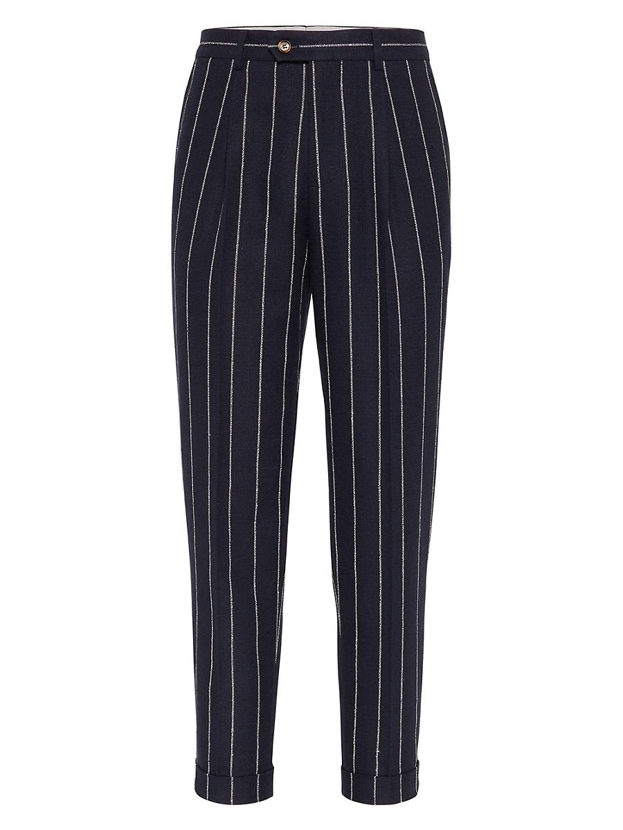 Mens Chalk Stripe Canvas Leisure Fit Trousers with Pleats Product Image