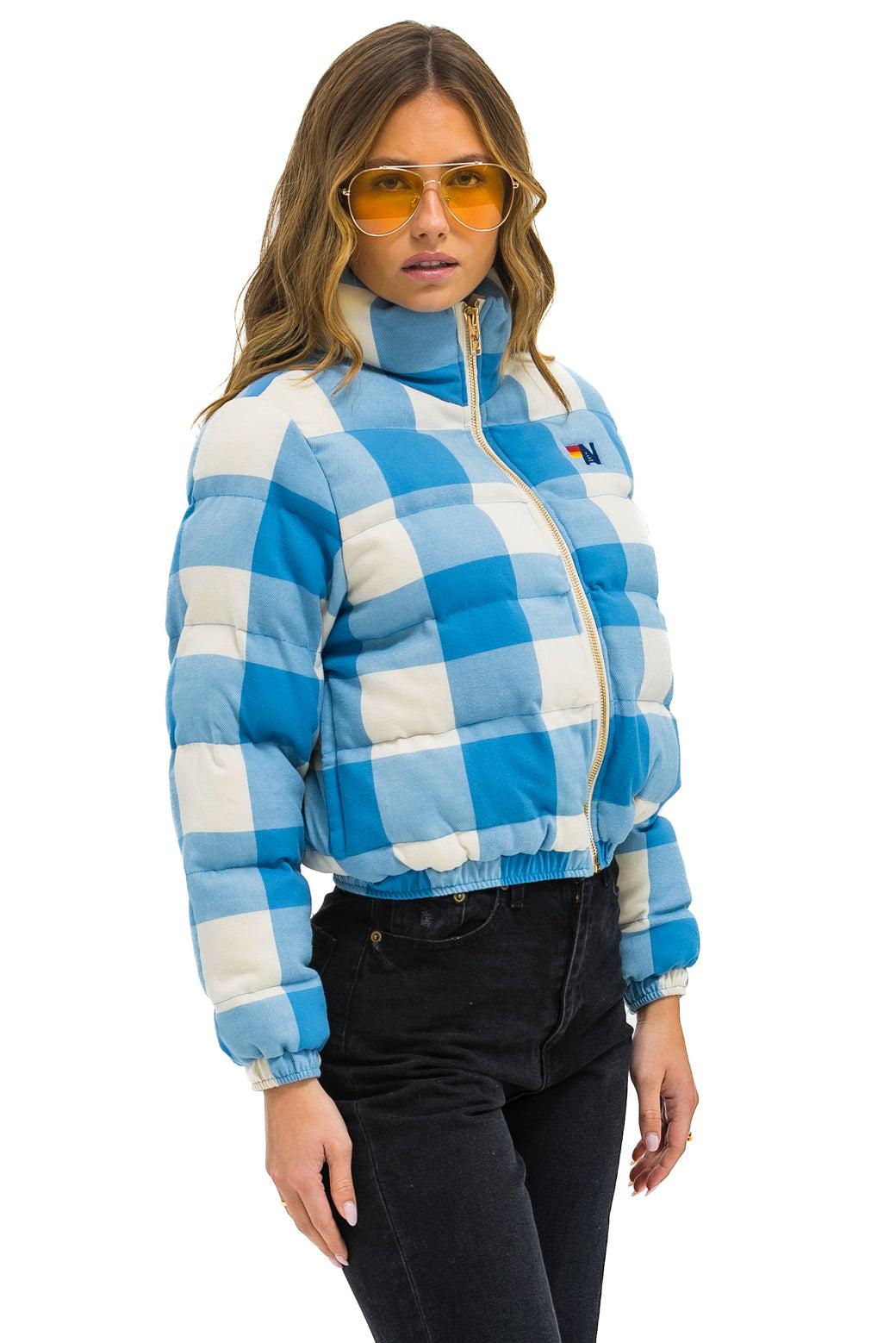 APRES PLAID PUFFER JACKET - SKY PLAID Female Product Image