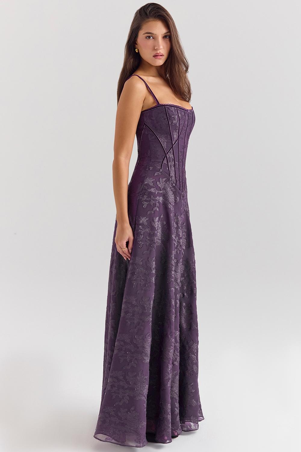 Esme  grape lurex chiffon maxi dress Product Image