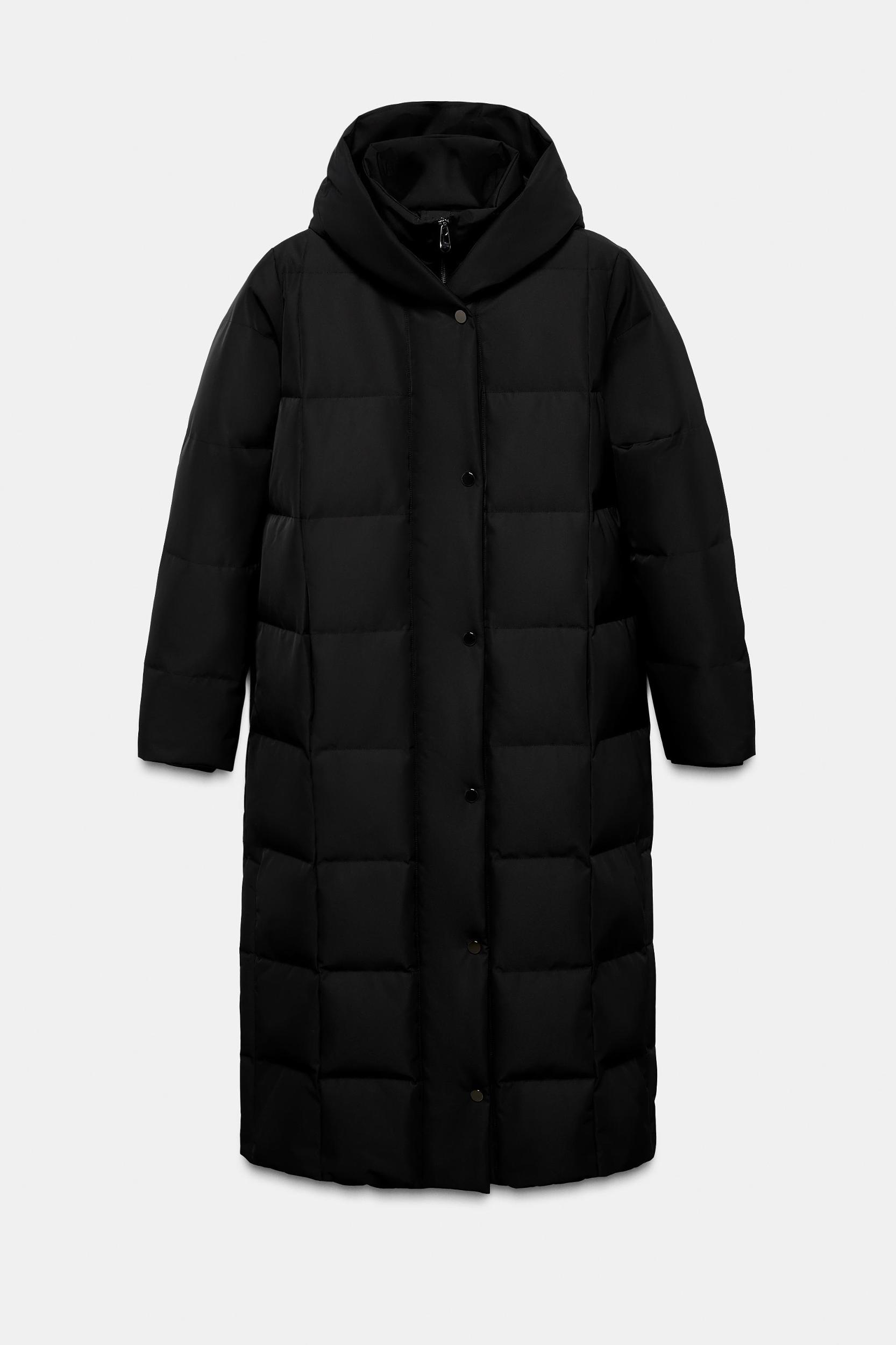LONG QUILTED ANORAK 70% DOWN 30% FEATHER HOODIE WATER-REPELLENT WINDPROOF Product Image
