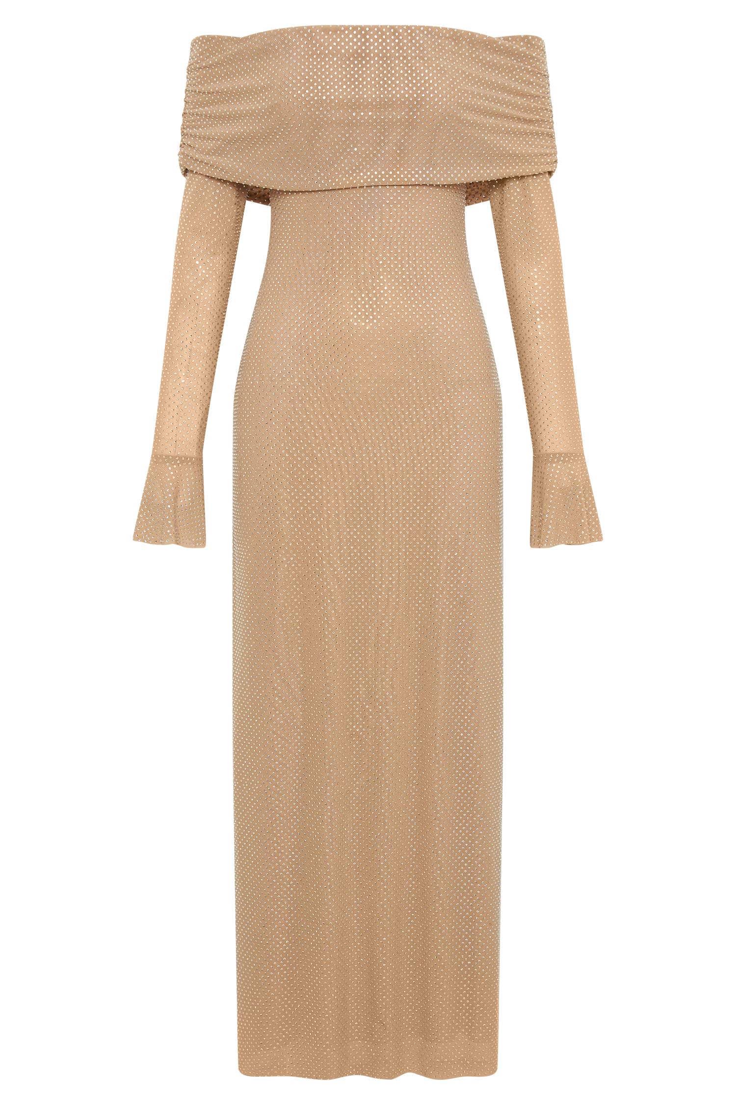 Marcel Off Shoulder Diamante Maxi Dress - Nude Product Image