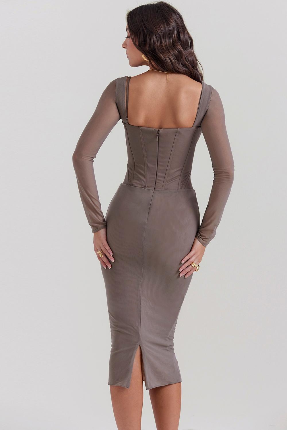 Safran  mocha corset midi dress Product Image