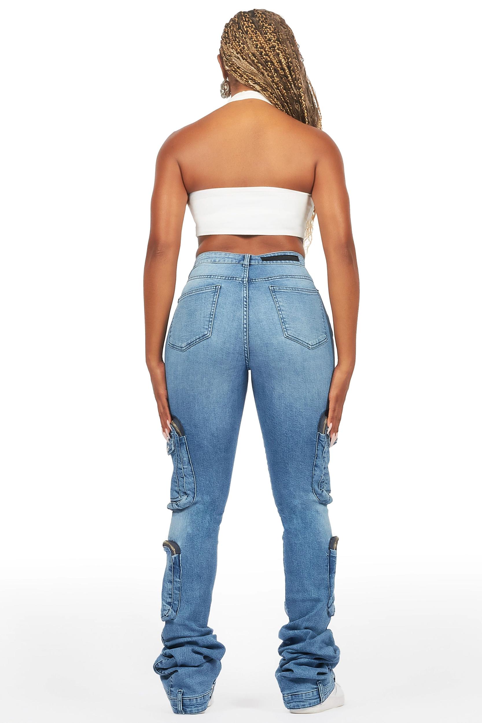 Alisson Med Wash Cargo Super Stacked Jean Female Product Image
