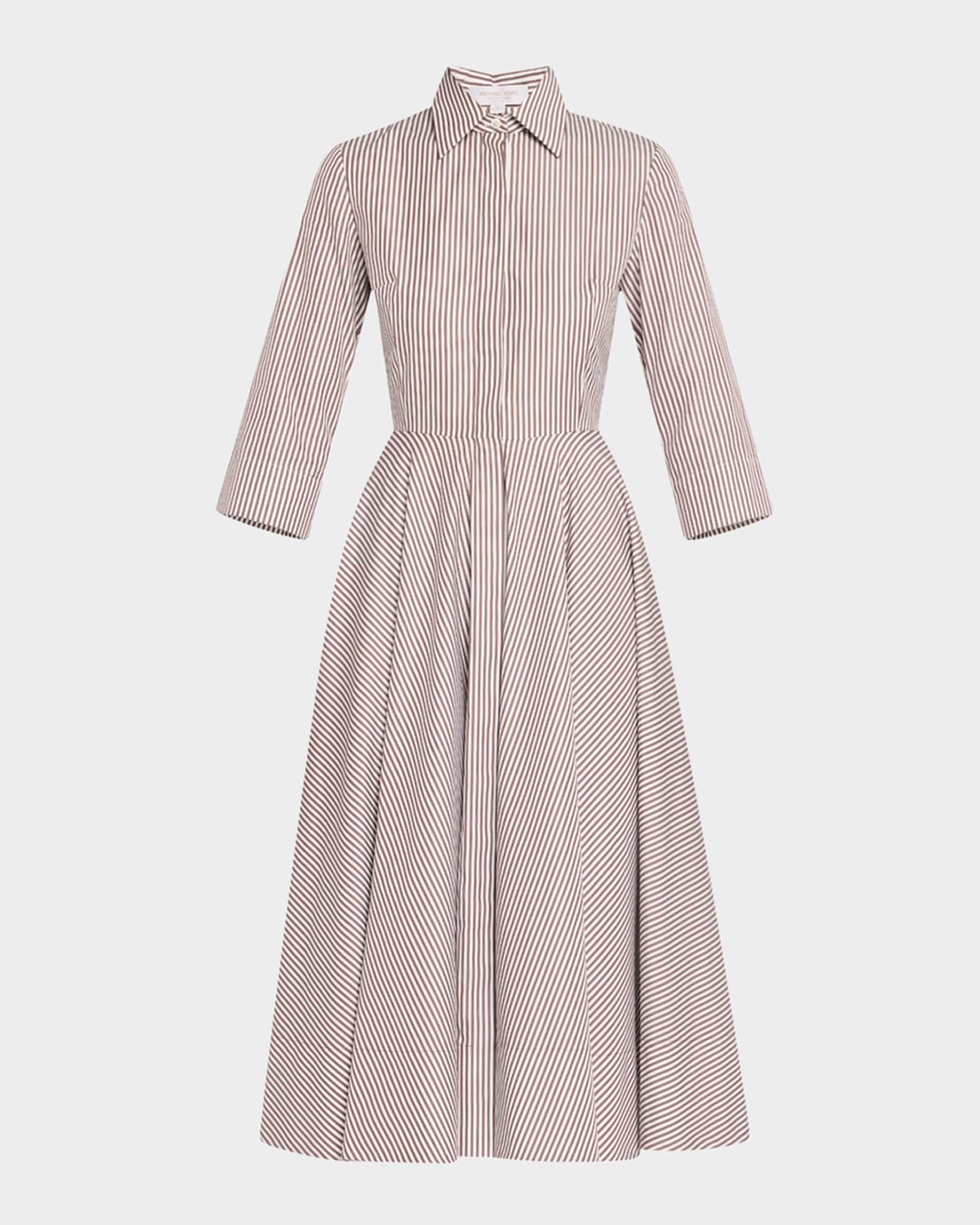 3/4-Sleeve Striped Midi Shirtdress With Belt Product Image