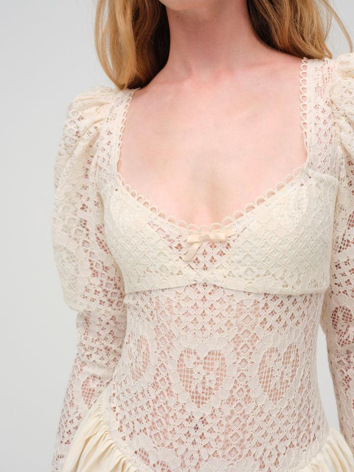 Doily Lace Mini Dress — Cream Product Image