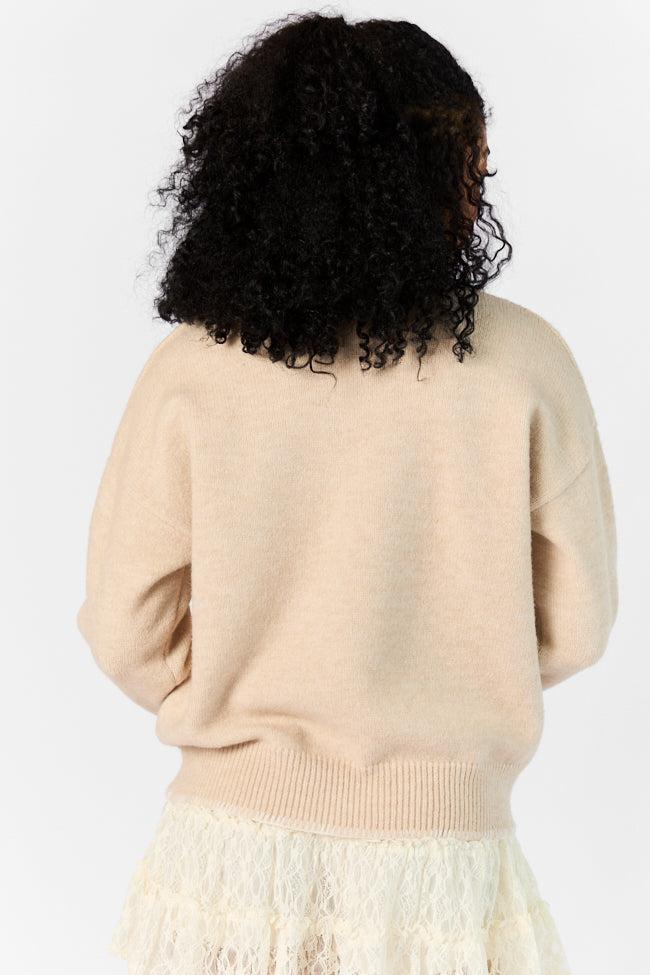 Peek- A-Bow Beige and Ivory Crew Neck Sweater FINAL SALE Product Image