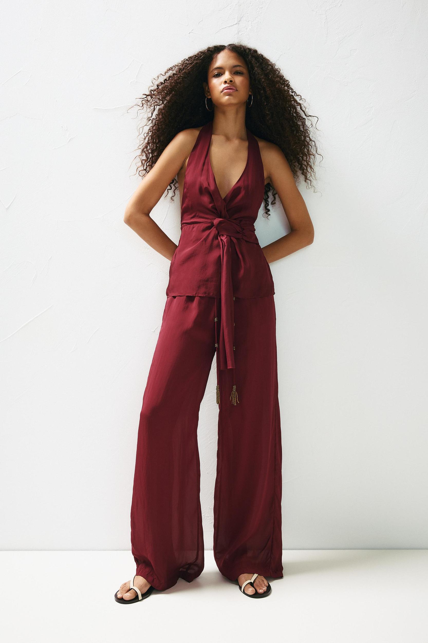 Wrap halter top with knot Product Image