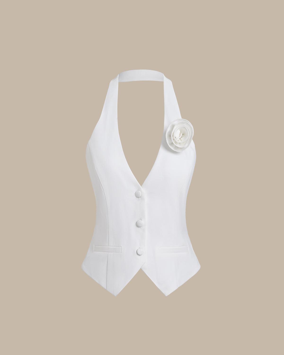 White Halter Button Vest Product Image