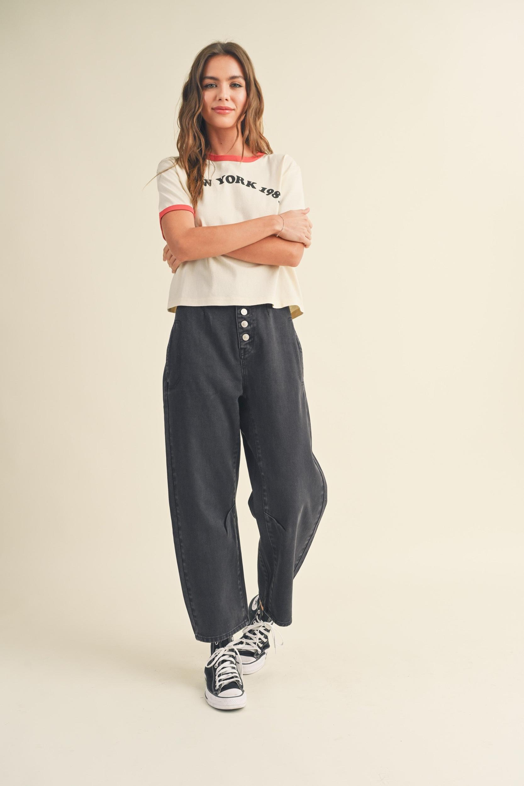 Washed Black Button Baggy Pants Product Image