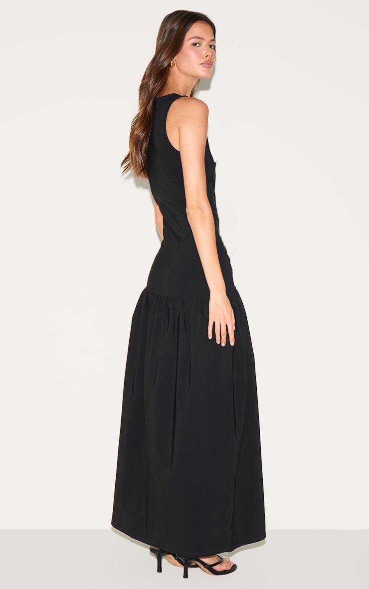  Black Stretch Woven Drop Waist Maxi Dress Product Image