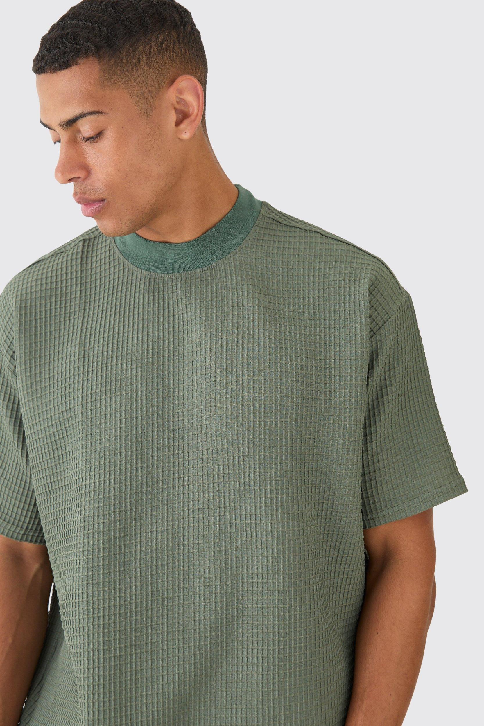 Oversized Waffle Extended Neck T-shirt | boohooMAN USA Product Image