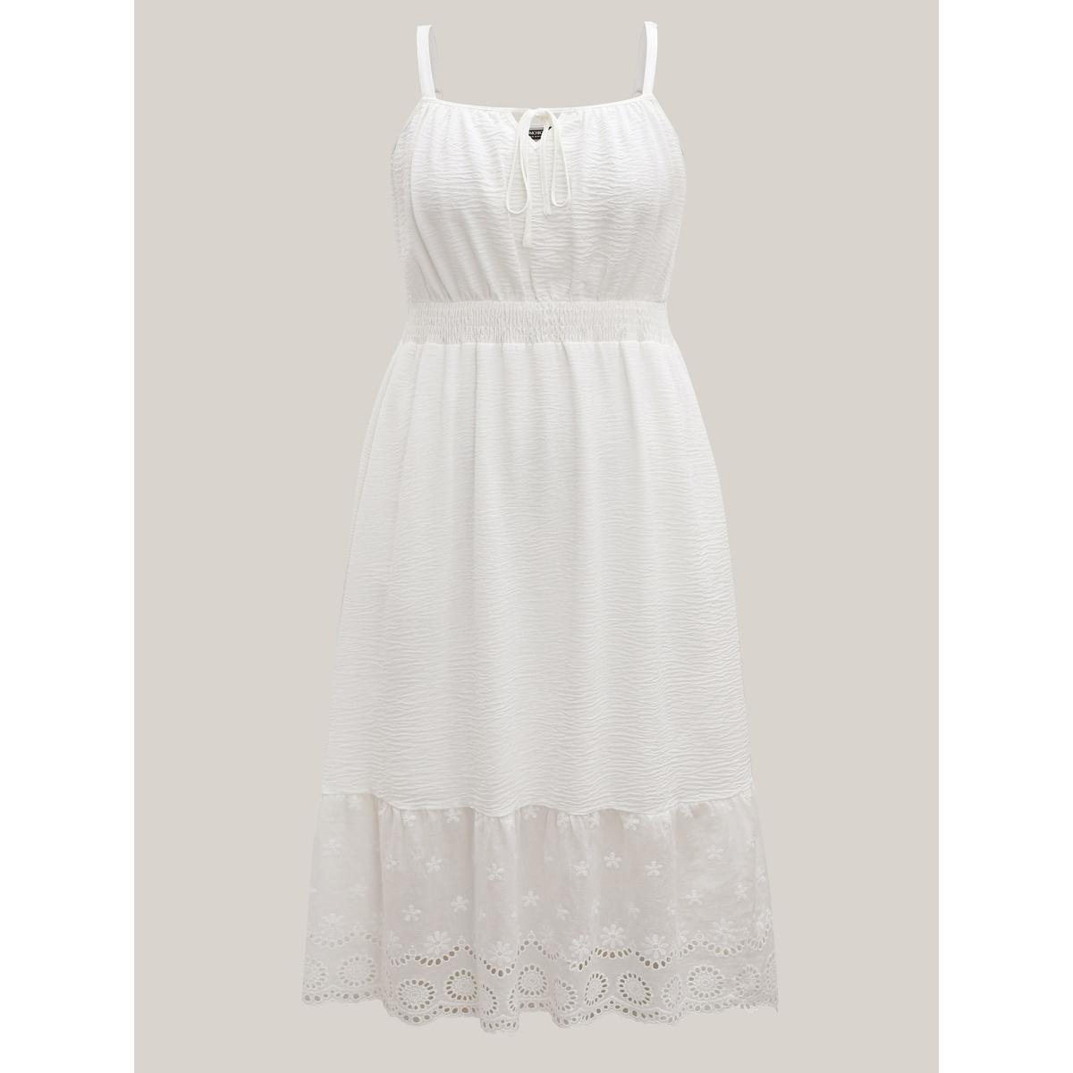 Plus Size Embroidered Shirred Waist Adjustable Midi Dress Originalwhite Women Square Neck Sleeveless Curvy BloomChic 22-24/3X Product Image